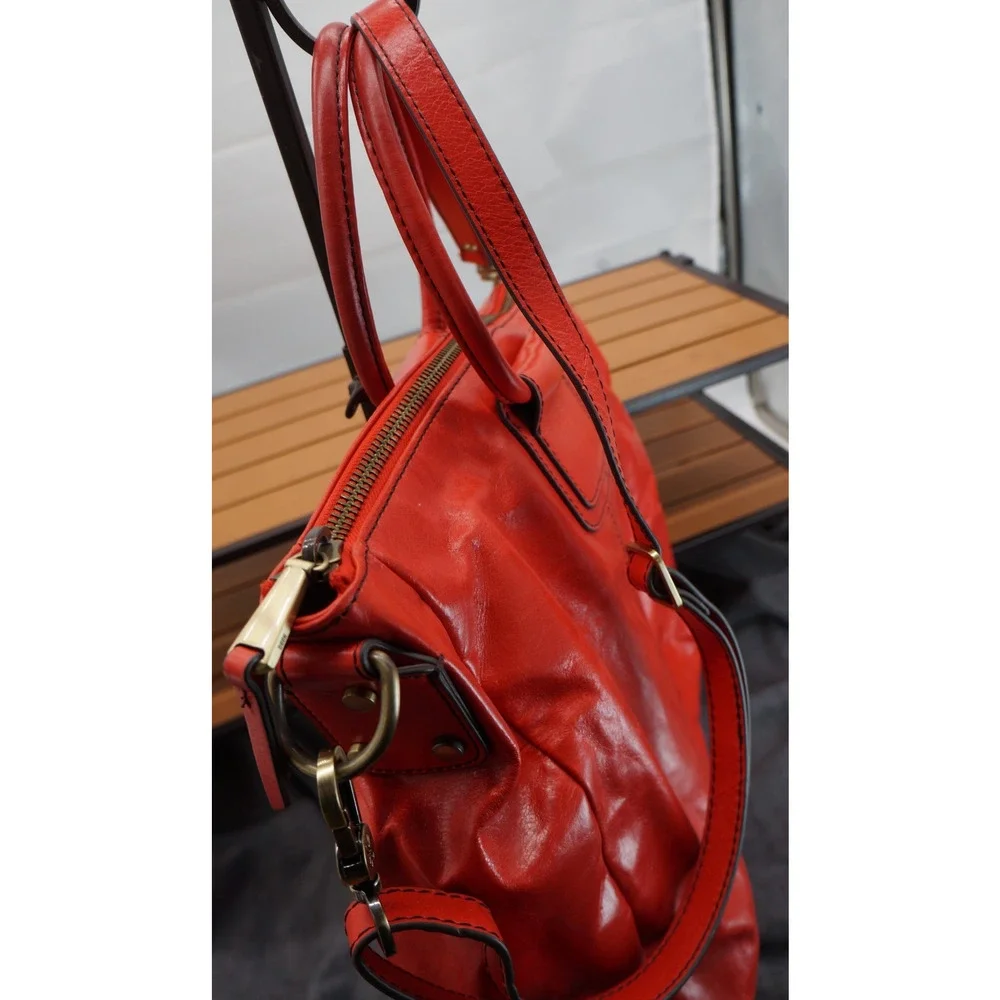 HOBO Sheila Large Satchel Crossbody Shoulder Bag Red Polished Leather Carryall - Picture 10 of 15